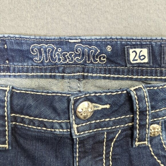 Miss Me Jeans Women's 26 Blue Straight Denim Embellished Pockets - Picture 10 of 13